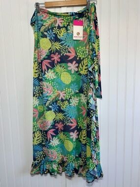 Marleylilly Tropical Sarong Wrap Skirt Ruffle Hem OS Beach Resort Wear